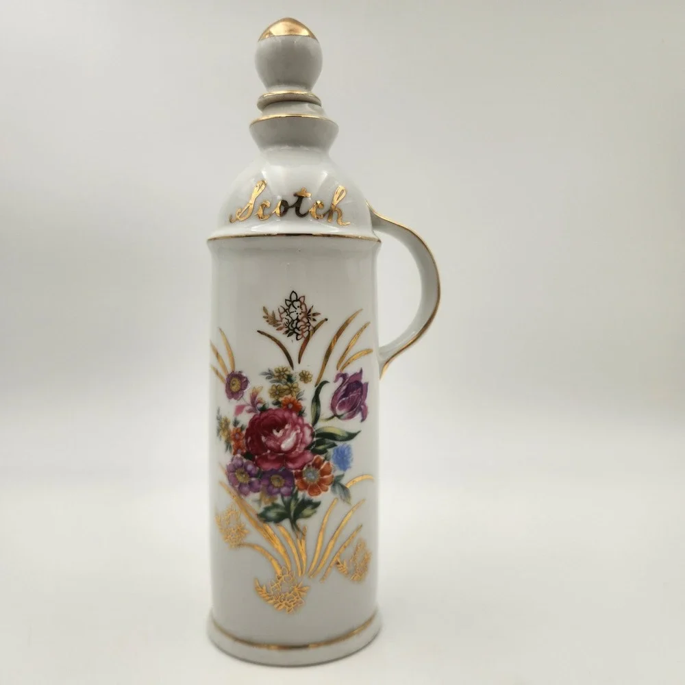 Vintage Thames‎ Japan Hand Painted Porcelain Scotch Decanter Floral Gold Gilt